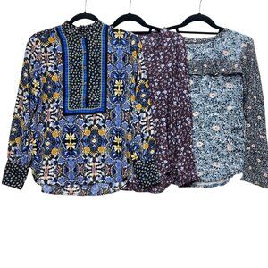 Loft Lot of 3 Tops, Size Petite XS, Blue Floral Prints Ruffles Feminine Details